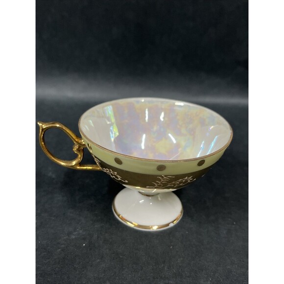 VTG‎ Royal Halsey Very Fine Cup and Saucer Yellow Gold Iridescent Rare - Picture 3 of 12